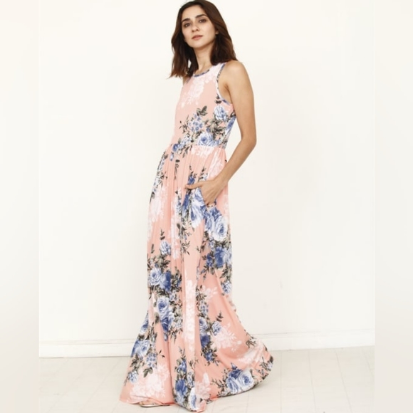 EGS 😘by Éloges Peach Floral Maxi SUMMER Dress in Coral Pink - Picture 2 of 13